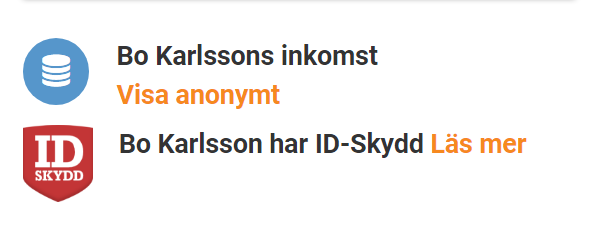 Exempel på ID-skydd i träfflistan på Ratsit.se